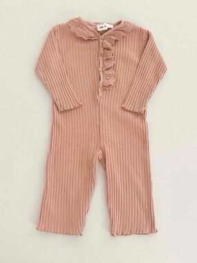Ribbed Ruffle Collar Long Sleeve Baby Girl Romper